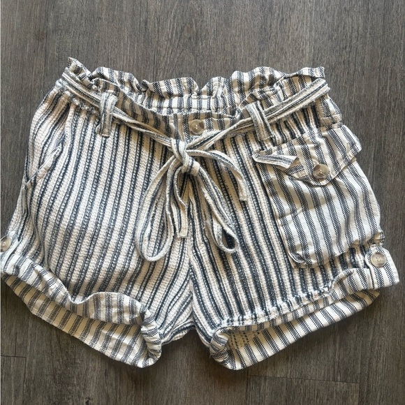 Free People White and Blue Cargo Shorts with Stripes - Picture 1 of 5